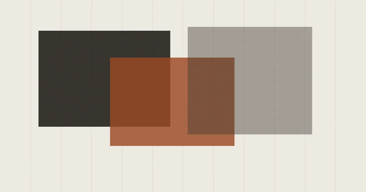 Abstract composition of three overlapping translucent plates against a fine column grid